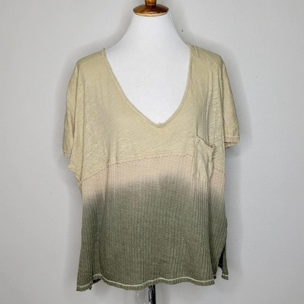 Free People Sundial Dip Dye Thermal Tee Size Small‎